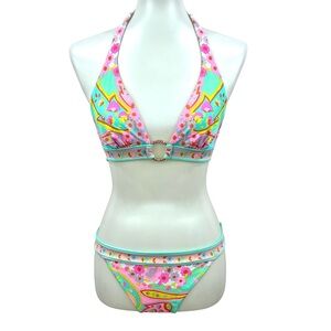 Victoria’s Secret Retro Florescent Neon Floral Paisley Jeweled Bikini Y2K